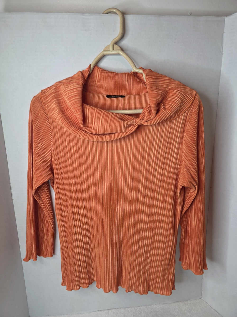 Coin Pleated Cowl Neck Sweater Top - Orange